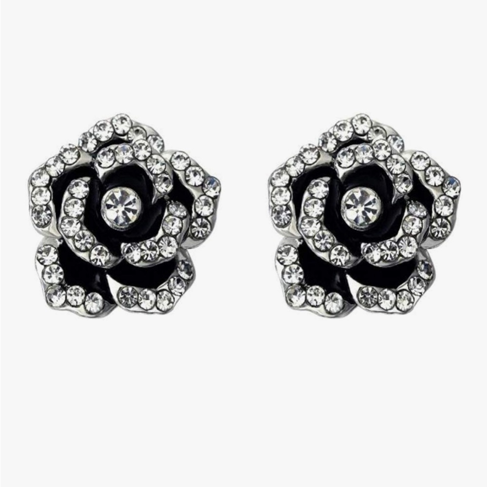 14k Crystal Camellia Flower Earrings - Picture 8 of 8